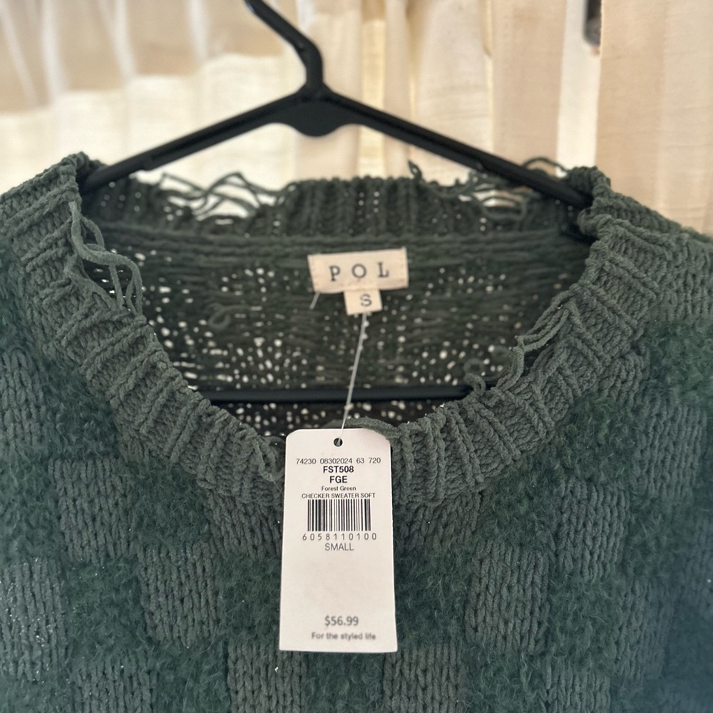 Buckle Green Crew Neck Sweater Plush Knit - Picture 2 of 7